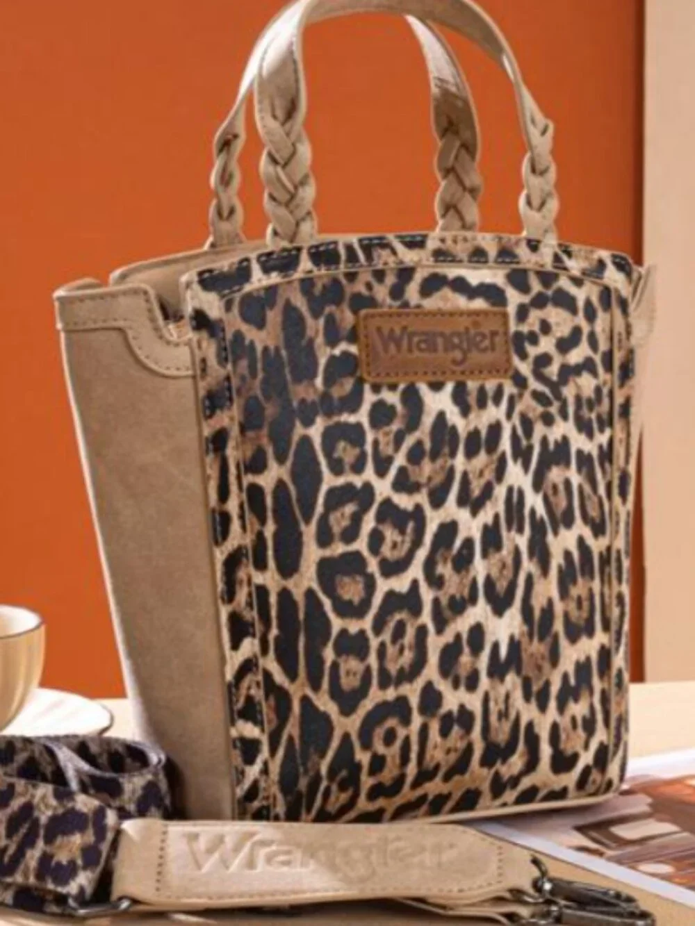 Wrangler Leopard Print Tote Crossbody Tan NWT